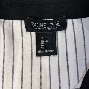 Rachel Zoe Striped Button Down Blouse Black White Size L Career Office
